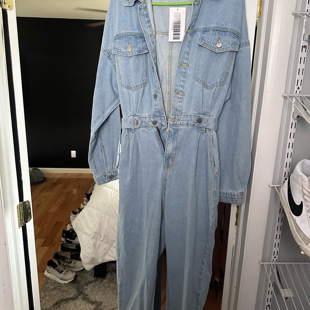 Blue jean jumpsuit.